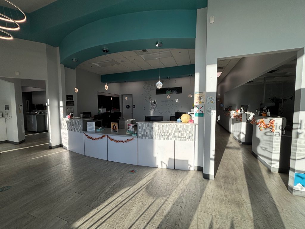 modesto-pediatric-dentist-kids-care-dental-reception Front desk reception inside Kids Care Dental & Orthodontics in Modesto, CA