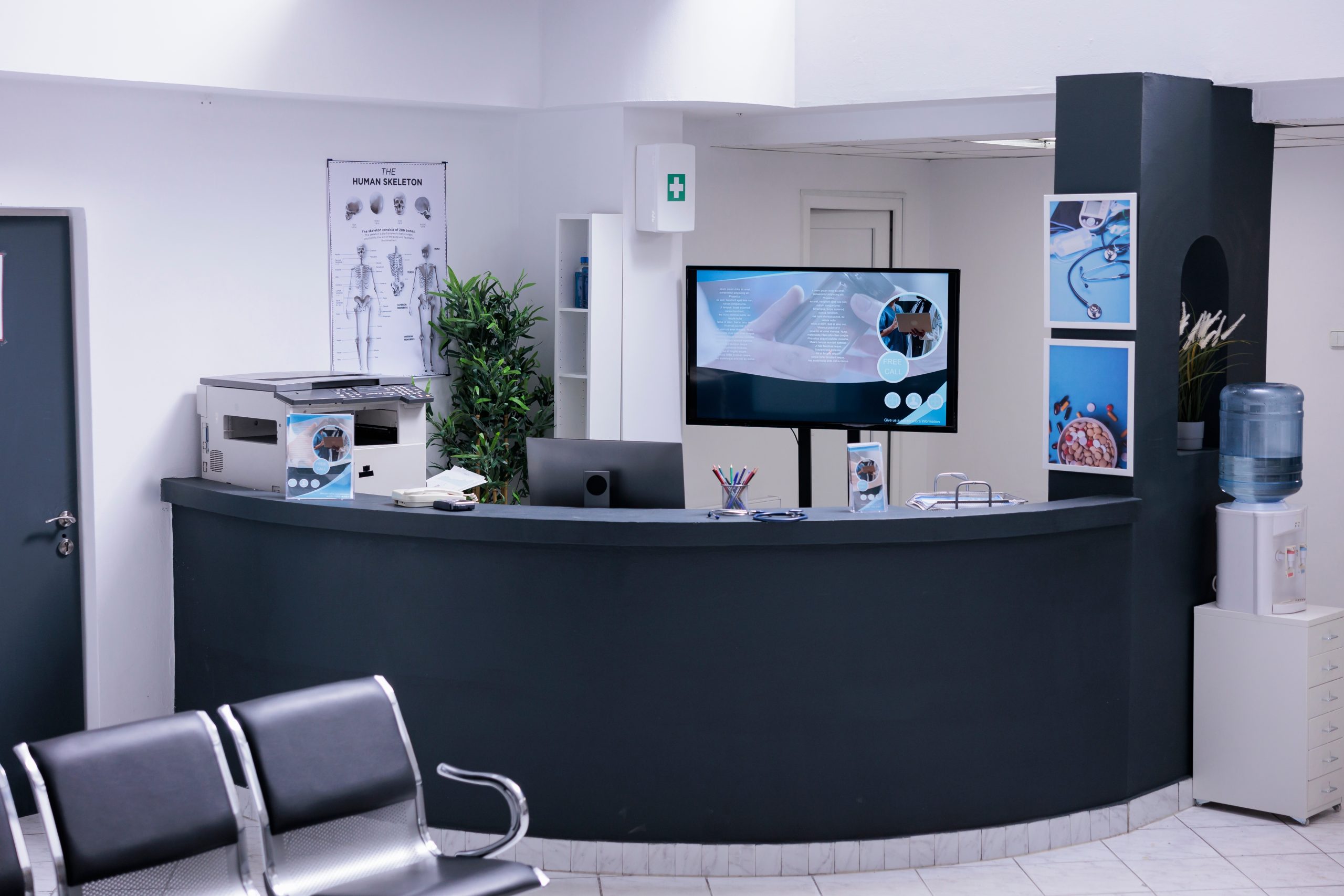 Healthcare waiting area with digital sign